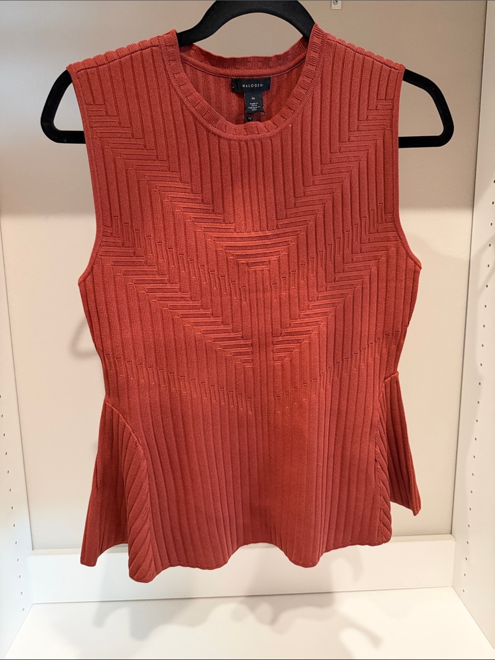Halogen Rust Ribbed Sleeveless Peplum Tank Top